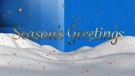 Animation-of-holiday-greetings-and-golden-dots-on-blue-background