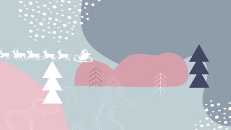 Animación-De-Santa-Claus-En-Trineo-Con-Renos-Sobre-Un-Paisaje-Invernal-Vectorial