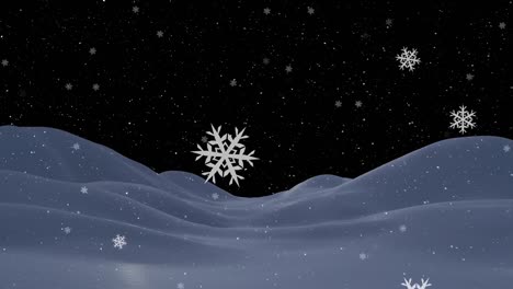 Animation-of-snow-falling-in-winter-landscape-at-night