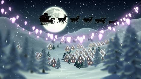 Animation-of-santa-sleigh-and-christmas-lights-over-winter-landscape
