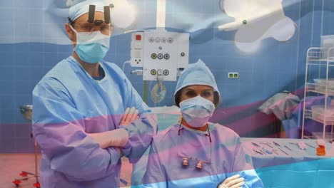 Animation-of-flag-of-russia-over-surgeons-in-operating-theatre