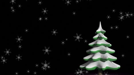 Animation-Von-Schnee,-Der-über-Einen-Tannenbaum-Auf-Schwarzem-Hintergrund-Fällt