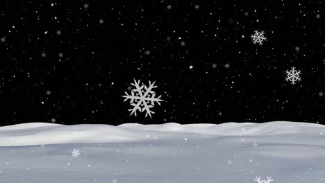 Animation-Von-Schnee,-Der-Nachts-In-Eine-Winterlandschaft-Fällt