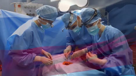 Animation-Der-Flagge-Russlands-über-Chirurgen-Im-Operationssaal
