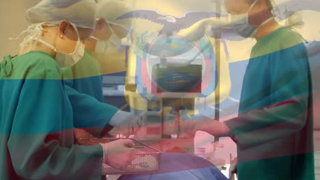 Animation-Der-Flagge-Ecuadors-über-Chirurgen-Im-Operationssaal