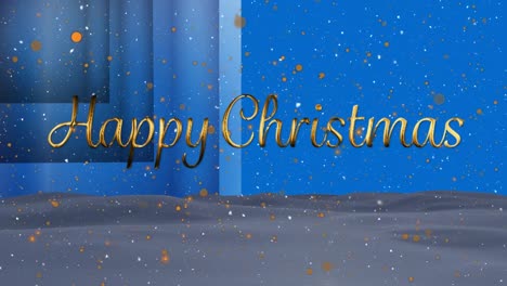 Animation-of-christmas-greetings-and-golden-dots-on-blue-background