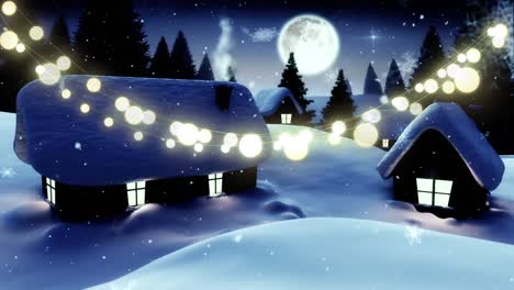 Animation-Von-Weihnachtslichtern-Und-Häusern-über-Der-Winterlandschaft