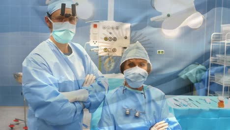 Animation-of-flag-of-argentina-over-surgeons-in-operating-theatre