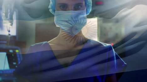 Animation-Der-Argentinischen-Flagge,-Die-über-Dem-Chirurgen-Im-Operationssaal-Weht