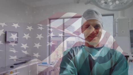 Animación-De-La-Bandera-De-Estados-Unidos-Ondeando-Sobre-El-Cirujano.