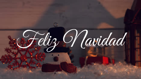 Animation-of-feliz-navidad-christmas-greetings-over-christmas-decorations
