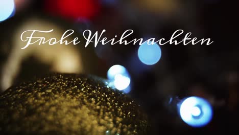 Animation-of-german-greeting-text-over-christmas-bauble-decoration