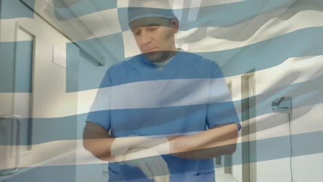 Animation-Der-Flagge-Griechenlands,-Die-über-Dem-Chirurgen-Weht
