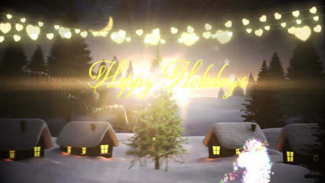 Animation-Von-Weihnachtsgrüßen-Und-Lichtern-über-Der-Winterlandschaft