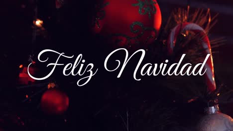 Animation-of-spanish-christmas-greetings-over-christmas-decorations