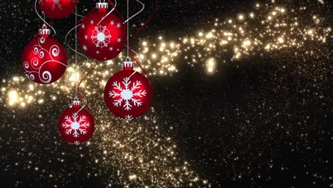 Animation-Von-Weihnachtsblasen-über-Sternen-Auf-Schwarzem-Hintergrund
