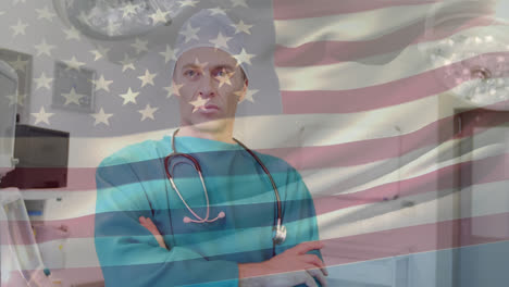 Animation-Der-Flagge-Der-USA,-Die-über-Dem-Chirurgen-Weht