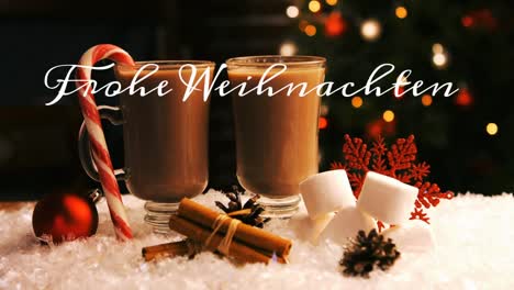 Animation-of-german-christmas-greetings-text-over-christmas-decorations