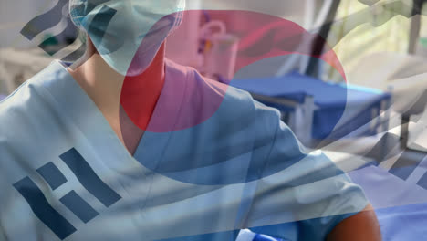 Animation-Der-Flagge-Von-Uruguay,-Die-über-Dem-Chirurgen-Im-Operationssaal-Weht