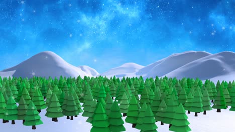 Animation-Von-Schnee,-Der-über-Einen-Tannenbaum-In-Einer-Winterlandschaft-Fällt