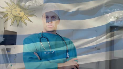 Animation-Der-Flagge-Von-Uruguay,-Die-über-Dem-Chirurgen-Weht