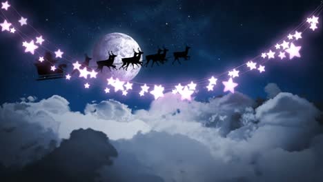 Animación-Del-Trineo-De-Papá-Noel-Y-Estrellas-Sobre-El-Cielo-Nocturno.