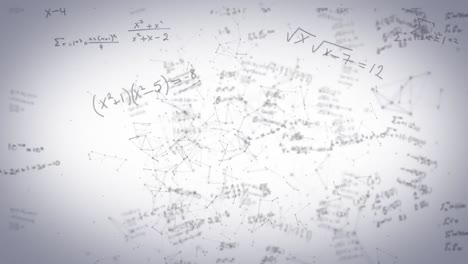 Animation-of-networks-of-connections-and-mathematical-equations-on-white-background