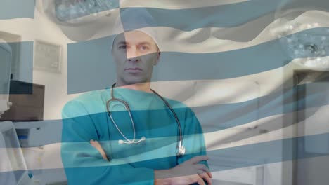 Animation-Der-Flagge-Griechenlands,-Die-über-Dem-Chirurgen-Weht