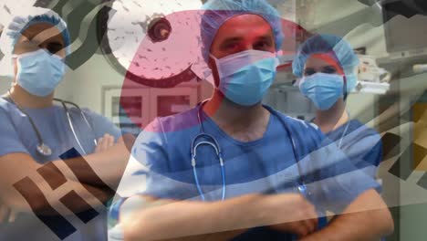 Animation-of-flag-of-south-korea-waving-over-surgeons-in-operating-theatre