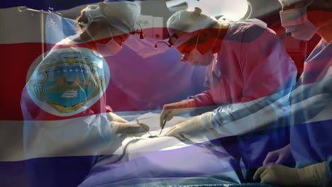 Animation-Der-Flagge-Von-Costa-Rica,-Die-über-Chirurgen-Im-Operationssaal-Weht