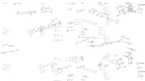 Animation-of-white-spots-over-mathematical-equations-on-white-background