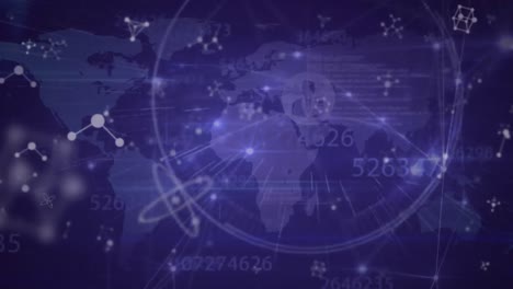 Animation-Der-Weltkarte-über-Ein-Netzwerk-Von-Verbindungen-Auf-Violettem-Hintergrund