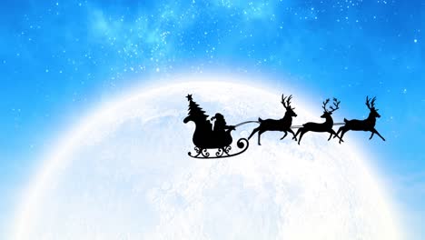 Animation-of-santa-claus-in-sleigh-with-reindeer-seen-seen-through-window