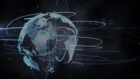 Animation-of-globe-with-network-of-connections-with-glowing-spots-and-light-trails