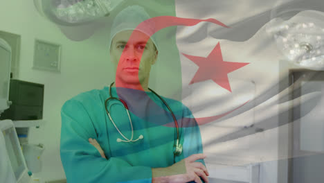 Animation-of-flag-of-ecuador-waving-over-surgeon-in-operating-theatre