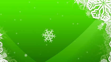 Animation-of-falling-snowflakes-on-green-background