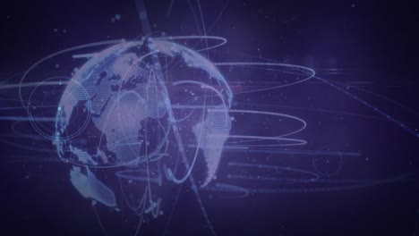 Animation-Des-Verbindungsnetzwerks-Und-Der-Digitalen-Schnittstelle-über-Dem-Globus-Auf-Blauem-Hintergrund