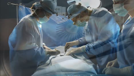 Animation-of-flag-of-argentina-waving-over-surgeon-in-operating-theatre