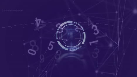 Animation-of-safe-lock-over-network-of-connections-and-numbers-on-purple-background