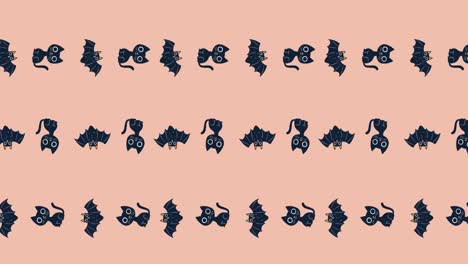 Animation-Von-Katzen-Und-Fledermäusen-Auf-Rosa-Hintergrund