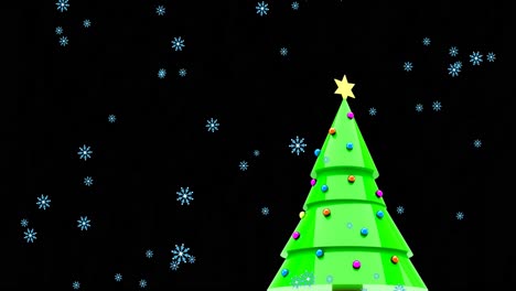 Animation-of-snow-falling-over-christmas-tree-on-dark-background