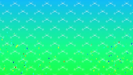 Animation-Von-Konfetti,-Die-über-Einen-Blauen-Bis-Grünen-Hintergrund-Mit-Farbverlauf-Fallen