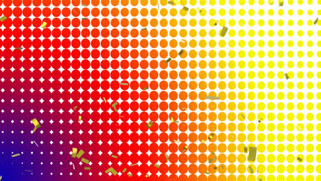 Animation-Von-Konfetti,-Die-über-Einen-Gelb-blau-Gepunkteten-Hintergrund-Mit-Farbverlauf-Fallen