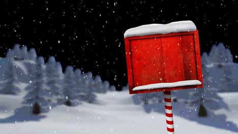 Animation-Von-Schneefall-Und-Nordpolschild-Mit-Kopierraum-über-Der-Winterlandschaft