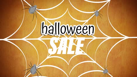 Animation-Von-Halloween-Verkaufstext-über-Spinnennetz