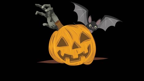 Animation-Der-Halloween-Dekoration-Auf-Schwarzem-Hintergrund