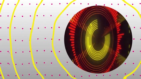 Animation-Abstrakter-Formen-Und-Roter-Punkte-über-Leuchtendem-Neonrotem-Hintergrund