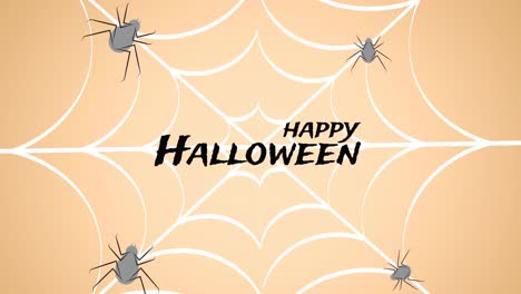 Animation-Eines-Fröhlichen-Halloween-Textes-über-Einem-Spinnennetz