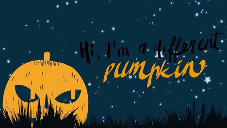 Animation-of-halloween-text-over-night-sky-and-pumpkin