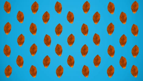 Animation-Von-Reihen-Orangefarbener-Herbstblätter-Auf-Blauem-Hintergrund